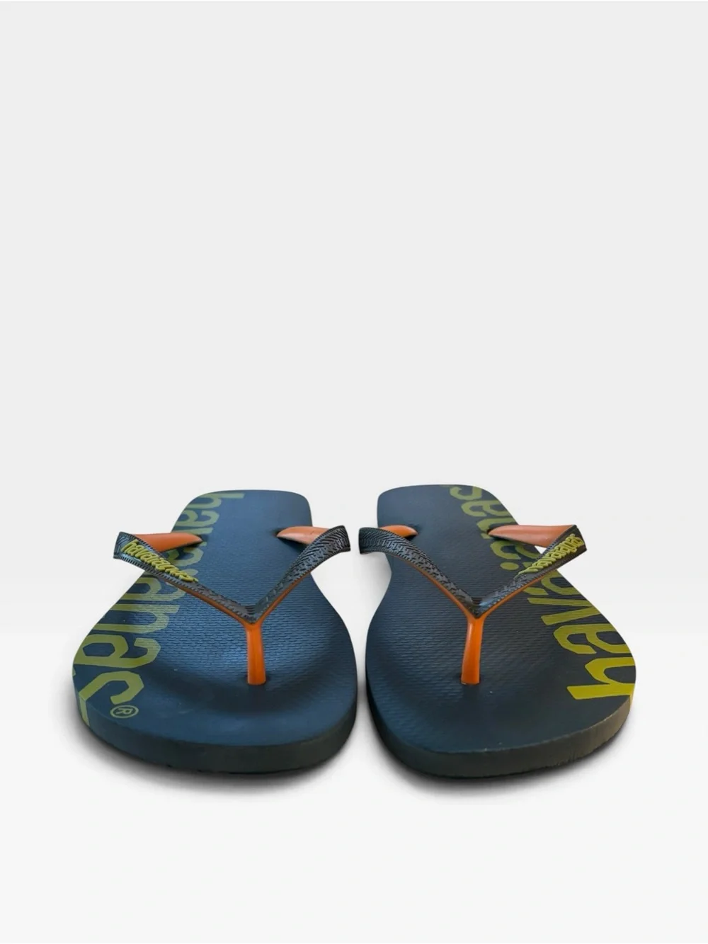 Havaianas Men’s Flip Flops Navy Orange Green Logo Size 11/12 Brazil 43/44